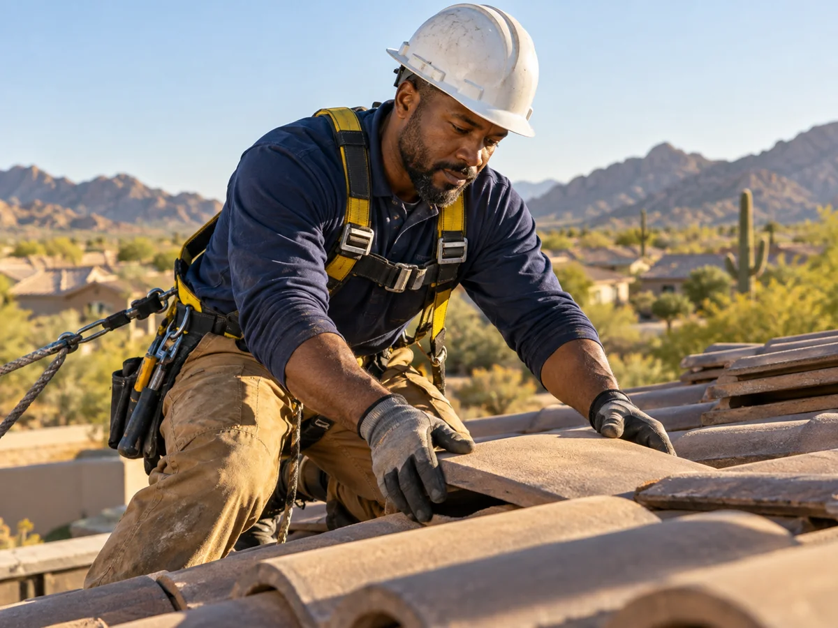 Roofers at work
